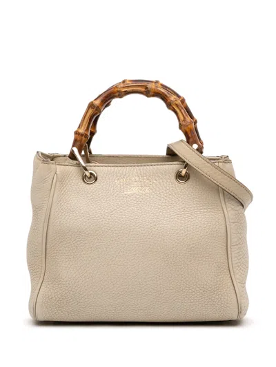 Pre-owned Gucci 2016-2025 Mini Calfskin Bamboo Shopper Satchel In Brown