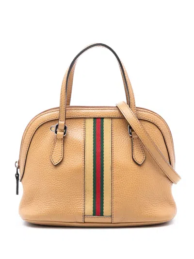 Pre-owned Gucci 2016-2025 Mini Leather Web Dome Satchel In Brown