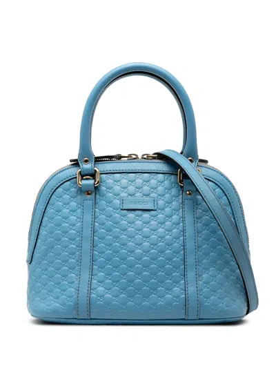 Pre-owned Gucci 2016-2025 Mini Microssima Dome Satchel In Blue