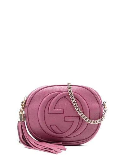 Pre-owned Gucci 2016-2025 Mini Pebbled Calfskin Soho Chain Crossbody Bag In Pink