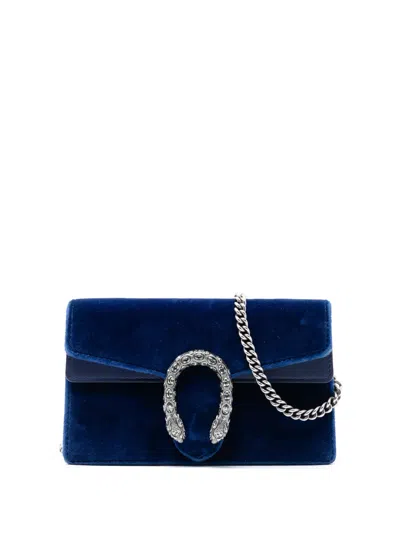 Pre-owned Gucci 2016-2025 Mini Velvet Dionysus Crossbody Bag In Blue