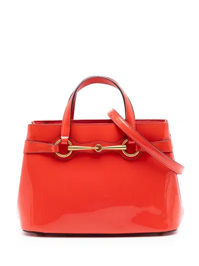 Pre-owned Gucci 2016-2025 Patent Bright Bit Satchel In Red