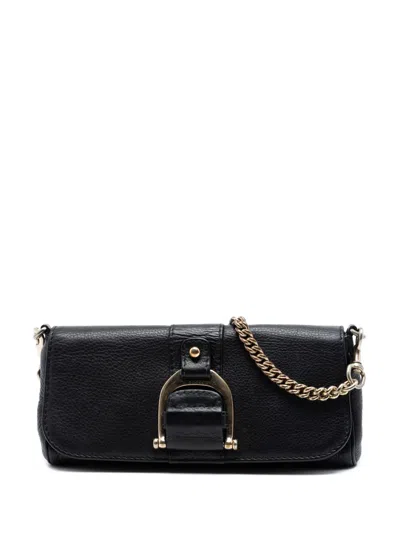 Pre-owned Gucci 2016-2025 Pebbled Leather Greenwich Clutch With Chain Shoulder Bag In Black