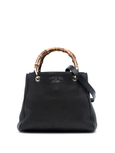 Pre-owned Gucci 2016-2025 Small Calfskin Bamboo Shopper Satchel In Black