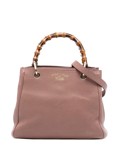 Pre-owned Gucci 2016-2025 Small Calfskin Bamboo Shopper Satchel In Brown