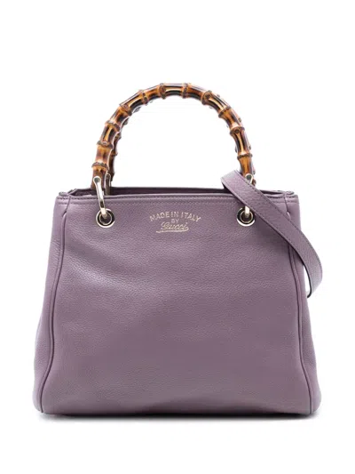 Pre-owned Gucci 2016-2025 Small Calfskin Bamboo Shopper Satchel In Purple