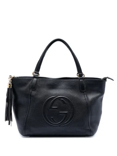Pre-owned Gucci 2016-2025 Small Calfskin Soho Cellarius Satchel In Black