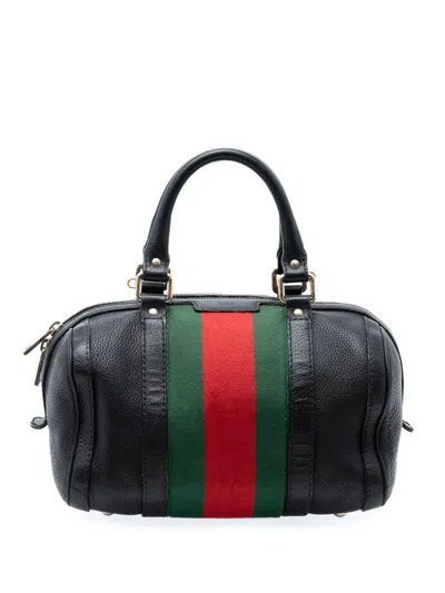 Pre-owned Gucci 2016-2025 Small Calfskin Web Joy Boston Bag Satchel In Black