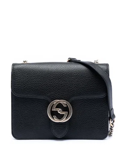 Pre-owned Gucci 2016-2025 Small Dollar Calfskin Interlocking G Crossbody Bag In Black