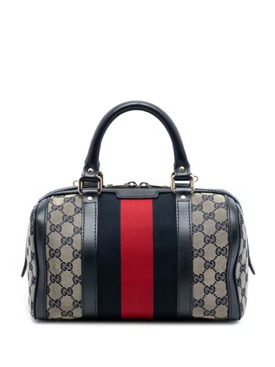 Pre-owned Gucci 2016-2025 Small Gg Canvas Web Joy Boston Bag Satchel In Neutral