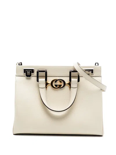 Pre-owned Gucci 2016-2025 Small Grained Calfskin Zumi Top Handle Bag Satchel In White