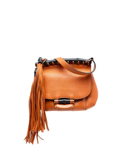 Pre-owned Gucci 2016-2025 Small Leather Bamboo Nouveau Fringe Crossbody Bag In Orange