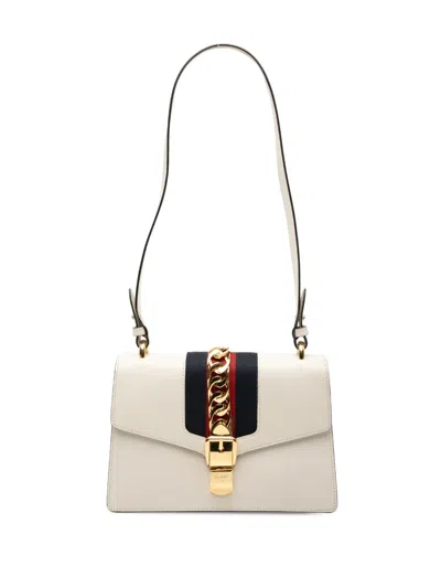Pre-owned Gucci 2016-2025 Small Leather Sylvie Web Satchel In White