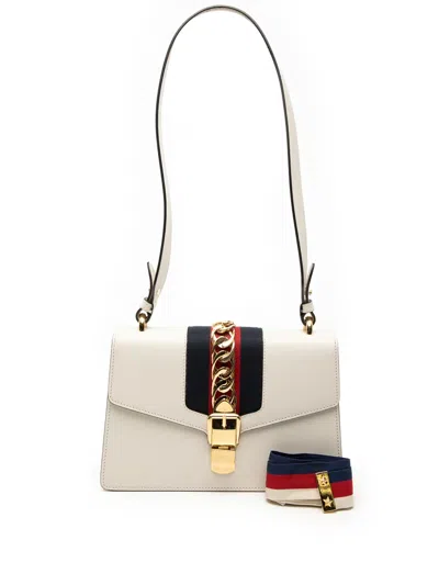 Pre-owned Gucci 2016-2025 Small Leather Sylvie Web Satchel In White