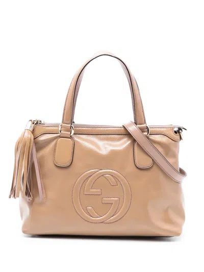 Pre-owned Gucci 2016-2025 Small Patent Soho Working Satchel In Neutral