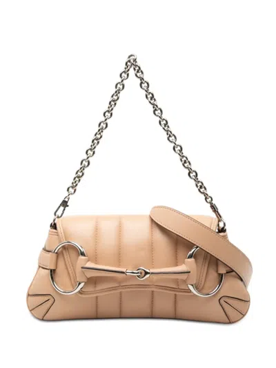 Pre-owned Gucci 2016-2025 Small Quilted Calfskin Horsebit Chain Satchel In Brown