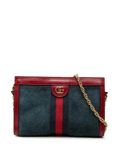 Pre-owned Gucci 2016-2025 Small Suede Web Ophidia Chain Crossbody Bag In Blue
