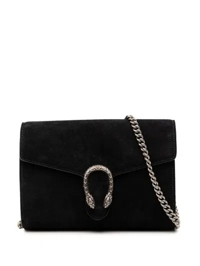 Pre-owned Gucci 2016-2025 Suede Dionysus Wallet On Chain Crossbody Bag In Black