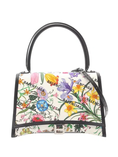 Pre-owned Gucci 2016-2025 X Balenciaga The Hacker Project Flora Hourglass Handle Bag Satchel In White