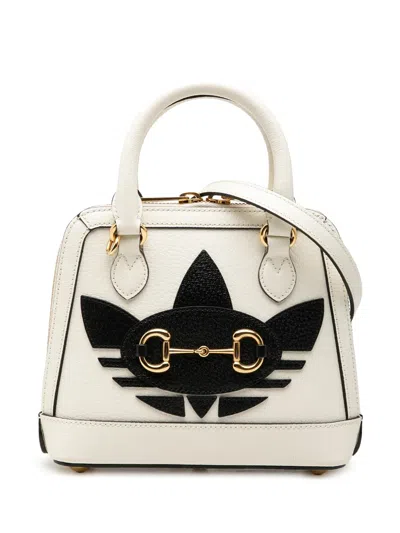 Pre-owned Gucci 2016-2026 Adidas Mini Leather Horsebit 1955 Top Handle Bag Satchel In White