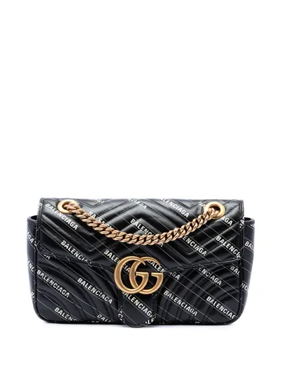 Pre-owned Gucci 2016-2026 Balenciaga The Hacker Project Medium Gg Marmont Matelasse Leather Shoulder Bag In Black