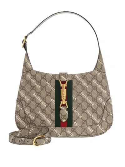 Pre-owned Gucci 2016-2026 Balenciaga The Hacker Project Small Gg Supreme Web Jackie 1961 Crossbody Bag In Neutral