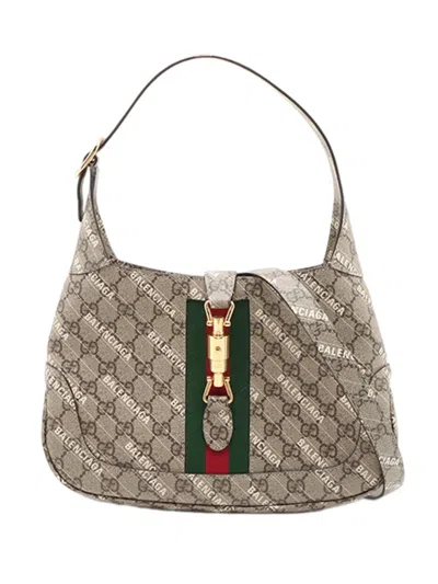 Pre-owned Gucci 2016-2026 Balenciaga The Hacker Project Small Gg Supreme Web Jackie 1961 Crossbody Bag In Neutral