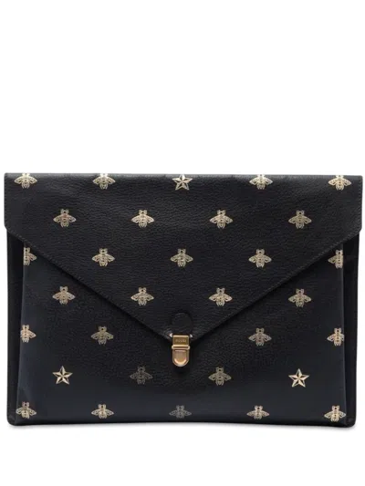 Pre-owned Gucci 2016-2026 Bee Star Portfolio Clutch Bag In Black