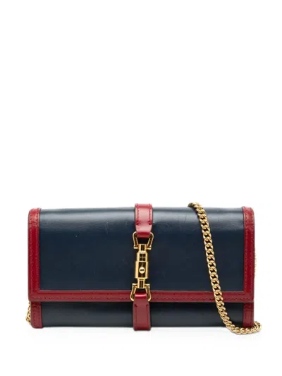 Pre-owned Gucci 2016-2026 Bicolor Calfskin Jackie 1961 Wallet On Chain Crossbody Bag In Blue