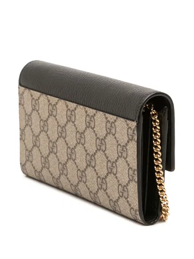 Pre-owned Gucci 2016-2026 Bicolor Gg Marmont Calfskin And Gg Supreme Wallet On Chain Crossbody Bag In Black