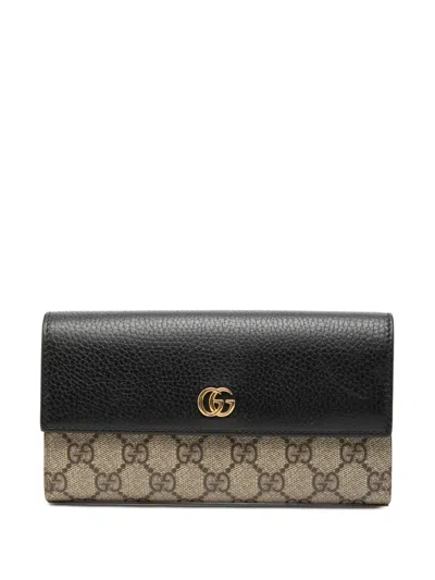 Pre-owned Gucci 2016-2026 Bicolor Gg Marmont Gg Supreme Continental Wallet Long Wallets In Black