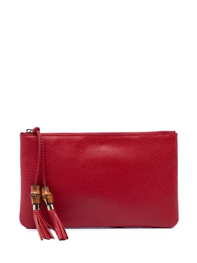 Pre-owned Gucci 2016-2026 Calfskin Bamboo Clutch Bag In Red