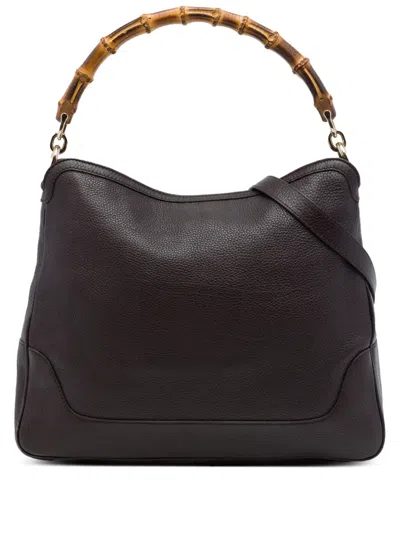 Pre-owned Gucci 2016-2026 Calfskin Bamboo Diana Satchel In Brown