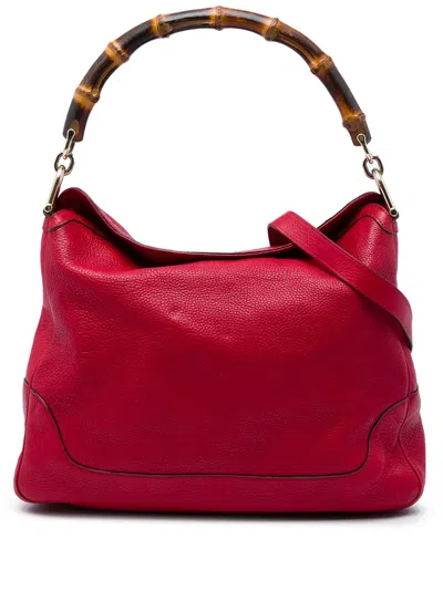 Pre-owned Gucci 2016-2026 Calfskin Bamboo Diana Satchel In Red