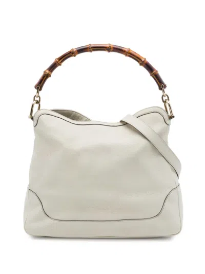 Pre-owned Gucci 2016-2026 Calfskin Bamboo Diana Satchel In White