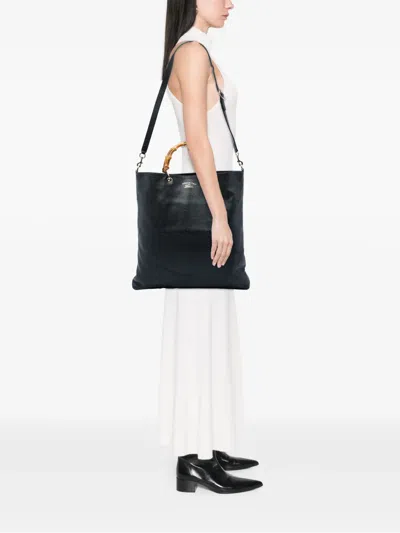 Pre-owned Gucci 2016-2026 Calfskin Bamboo Shopper Satchel In Black