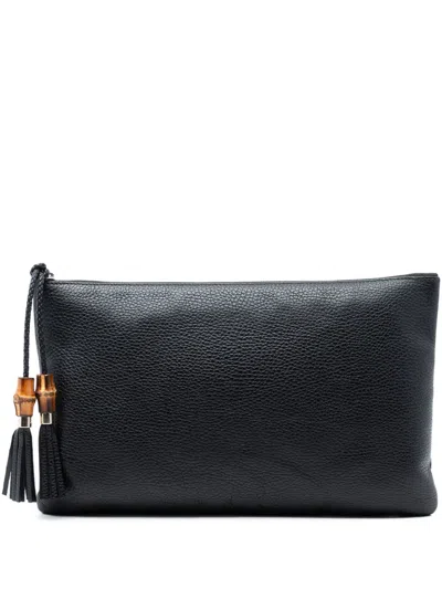 Pre-owned Gucci 2016-2026 Calfskin Bamboo Tassel Clutch Bag In Black