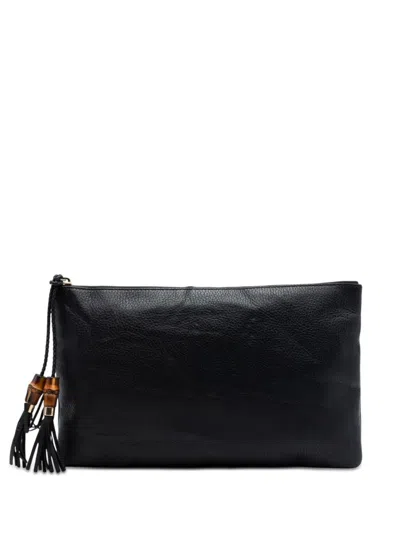 Pre-owned Gucci 2016-2026 Calfskin Bamboo Tassel Clutch Bag In Black