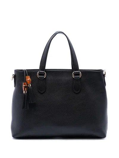 Pre-owned Gucci 2016-2026 Calfskin Bamboo Tassel Satchel In Black