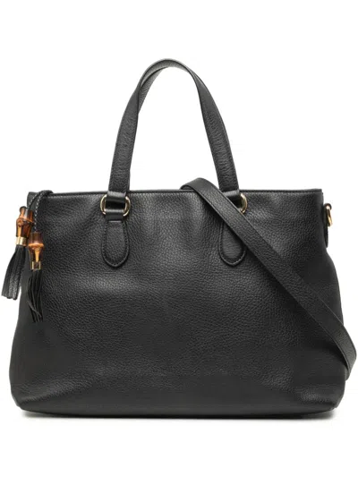 Pre-owned Gucci 2016-2026 Calfskin Bamboo Tassel Satchel In Black