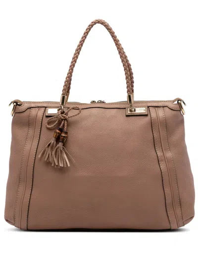 Pre-owned Gucci 2016-2026 Calfskin Bella Convertible Tote Satchel In Brown