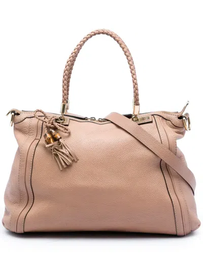 Pre-owned Gucci 2016-2026 Calfskin Bella Convertible Tote Satchel In Brown