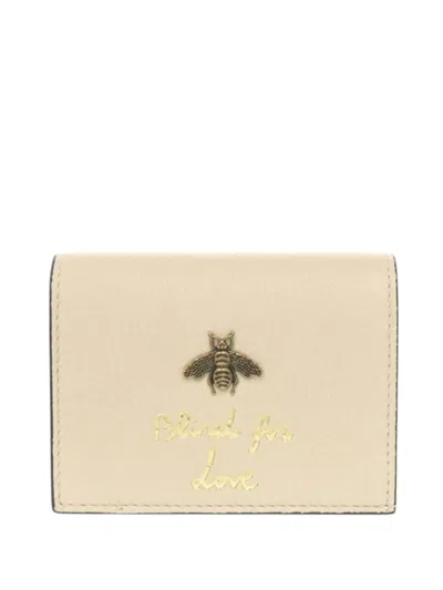 Pre-owned Gucci 2016-2026 Calfskin Blind For Love Compact Wallet Small Wallets In White