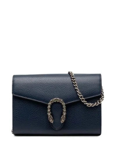 Pre-owned Gucci 2016-2026 Calfskin Dionysus Wallet On Chain Crossbody Bag In Blue