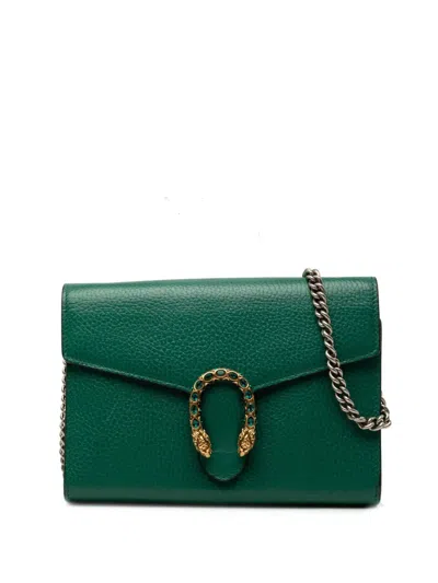 Pre-owned Gucci 2016-2026 Calfskin Dionysus Wallet On Chain Crossbody Bag In Green