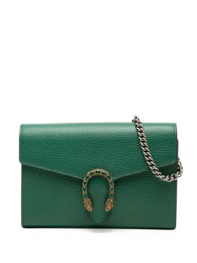 Pre-owned Gucci 2016-2026 Calfskin Dionysus Wallet On Chain Crossbody Bag In Green