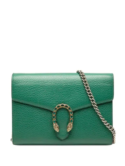 Pre-owned Gucci 2016-2026 Calfskin Dionysus Wallet On Chain Crossbody Bag In Green