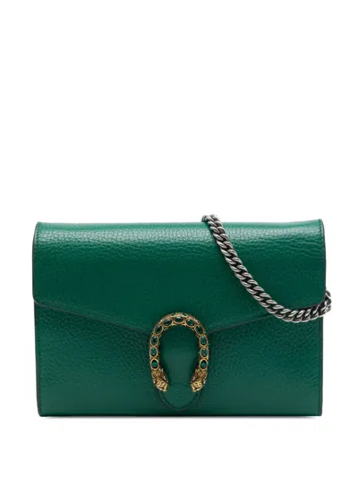 Pre-owned Gucci 2016-2026 Calfskin Dionysus Wallet On Chain Crossbody Bag In Green