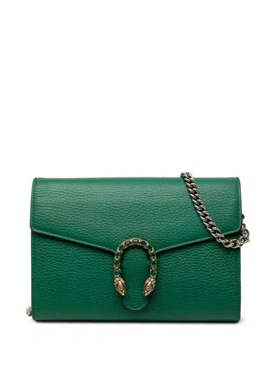 Pre-owned Gucci 2016-2026 Calfskin Dionysus Wallet On Chain Crossbody Bag In Green