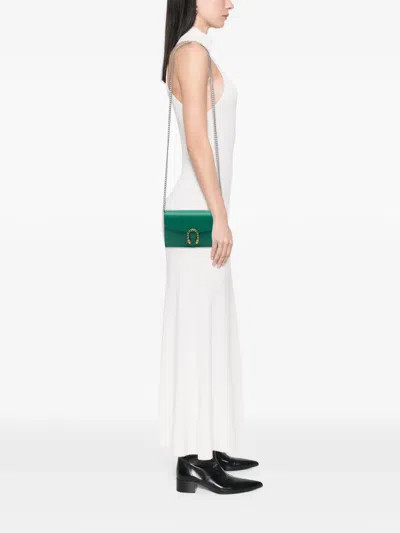 Pre-owned Gucci 2016-2026 Calfskin Dionysus Wallet On Chain Crossbody Bag In Green